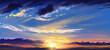Vertical view of dusk, sunset, twilight, and a dark blue sky with colorful sunrays. Majestic summer nice sky. Generative AI