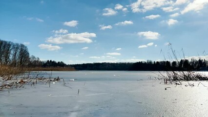 Wall Mural - Scenery landscape background with lake and clouds on a sunny day