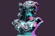 © 2rogan - Female bust in abstract illustration made of chrome metal with gradient background in vaporwave hues. Generative AI