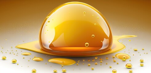 Poster - gel drop form of argan oil serum. Bubbles in a yellow cosmetic liquid on a white background. macro skin care and cosmetics product swatch. Generative AI