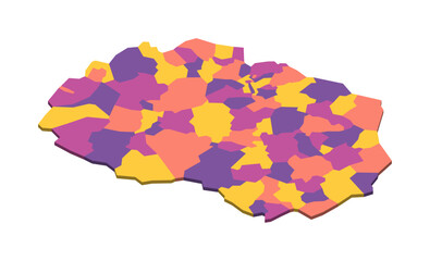  North Macedonia political map of administrative divisions - municipalities. Isometric 3D blank vector map in four colors scheme.