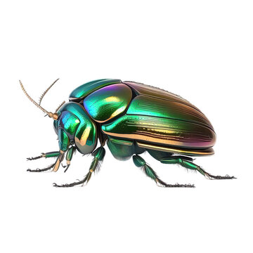 detailed chafer beetle bug with green colorful body transparent png isolated background