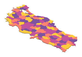  Turkey political map of administrative divisions - provinces. Isometric 3D blank vector map in four colors scheme.