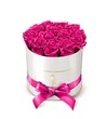Beautiful pink roses in flower box. Flower box with bow. Fashion illustration.