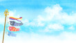 鯉のぼりと空の背景　水彩イラスト