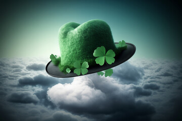 Wall Mural - dreamy st. patrick's hat floating in the sky created by generative AI
