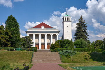 Poster - stairs and a classical facade of the Catholic  parish church in Poznan, Poland
