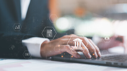Leinwandbilder - Accountant calculates and check the documents company online finance, Analysis of company financial data, Planning to assess and review the budget, concept of finance and investment