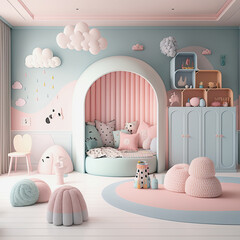 ai generative, cute pastel colored children room