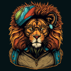 Sticker - a lion wearing a hat and jacket