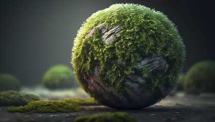 Moss ball on forest background