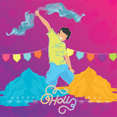 Wall Mural - Isolated male character playing with colored powders Holi Festival Vector illustration