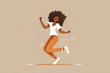 Flat Vector Illustration Young Happy Hipster African American Teenager Having Fun Isolated On Light Beige Background. Smiling Cool Ethnic Z Generation Teen Student Model Dancing And...  