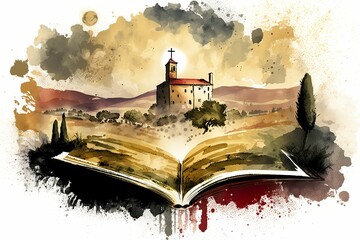 Church Bethlehem gospel grace bless blessed church congregation  sermon illustration landscape pathway artwork paradise sun light
Jesus Divine nature background  faith religion easter gerernative ai