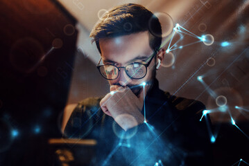 big data management, digital technology, software development concept. computer programmer, software