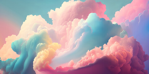 Wall Mural - abstract panoramic header design background with pastel colorful clouds, generative ai