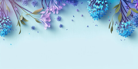 Wall Mural - abstract spring fresh blue flowers background, generative ai