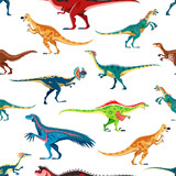 Fototapeta Dinusie - Dinosaur cartoon characters seamless pattern
