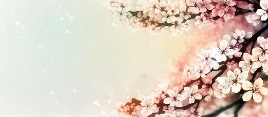 Wall Mural - abstract background with sakura cherry blossoming flowers, generative ai