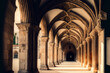 An historic monastery's archway. Generative AI