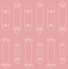 Wall Mural - Vector seamless pattern of hand drawn doodle sketch skateboards isolated on pink background