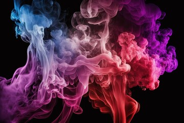 Poster - Red, purple, and pink colored smoke that is densely colorful, isolated on a black background. Background vape smoke. Generative AI