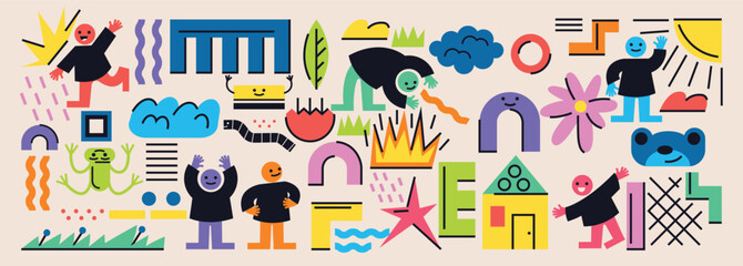 Wall Mural - set of various doodle objects. abstract hand drawn geometric shapes, funny characters and vibrant si