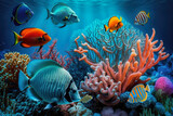 Fototapeta Dmuchawce - vibrant coral reef with diverse marine life, showcasing the beauty and importance of preserving our oceans, generative ai