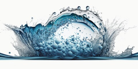 Wall Mural - Air bubbles and water splash over a white background. Abstract blue water wave background, white background. Generative AI