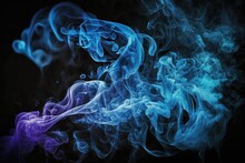 On A Dark Background, Abstract Blue Smoke And Steam Are Moving. The Idea Of Aromatherapy. Generative AI