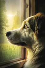 Do Looking Out Window, I Miss You, Pretty Dog, Loyal Friend, Sweet, Outdoor Scene, Looking Out, Sunrise, Trees, Nature, Where's My Master?