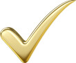 3d gold metal check mark icon. check list button choice for right, success, tick select, accept, agree on application, 3D rendering