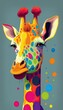 © Friedbert - Giraffe, close-up on head, bright vibrant colors, AI generative