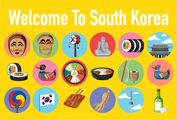 Wall Mural - South Korea element nation tradition icons set