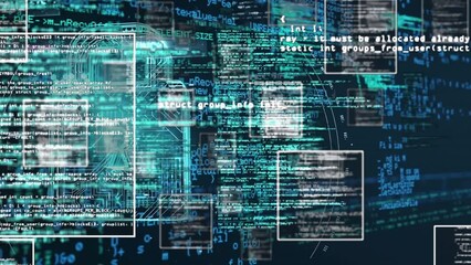 Sticker - Animation of computer language, squares over circuit board pattern in padlock on abstract background