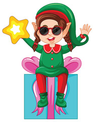 Wall Mural - Cute kid wearing elf costume cartoon