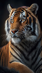 Wall Mural - Portrait of a stunning tiger. Generative AI