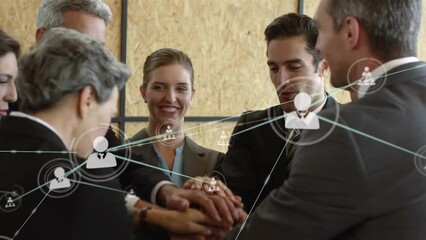 Poster - Animation of network of connections with icons over diverse business people