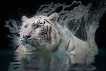 White Tiger Swims In The Water
