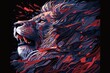 Poster of Lion roaring, Abstract poster of a dangerous and powerful roaring male lion. Generative AI. Creative fire flames art paint coming from the mad king of the jungle.