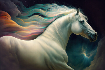 Canvas Print - Close-up of White Horse in Running