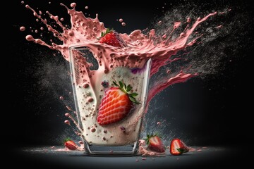 Canvas Print - Splash of strawberry smoothie. Generative AI