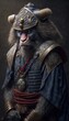 © Christine - Majestic Animal Baboon Shogun in Samurai Armor: A Depiction of Japanese Culture, Armor, Feudal Japan, Bushido, Warrior, Castle, Shogun, Feudal Lord, Ronin (generative AI)