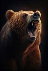 majestic brown bear roars. photorealistic generative art
