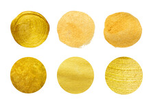 Set Of Watercolor Gold Circle Hand Paint Background