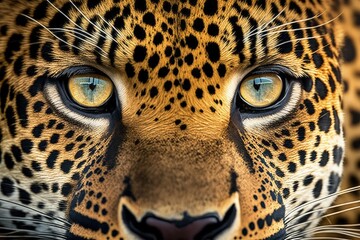 Wall Mural - full frame close up piercing eyes of a magnificent exotic big cat or feline like a leopard, such as a central american jaguar or panthera onca, found in the pantanal of Brazil. Generative AI