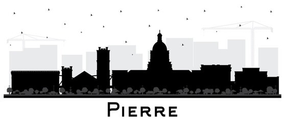 Wall Mural - Pierre South Dakota City Skyline Silhouette with Black Buildings Isolated on White. Vector Illustration. Pierre USA Cityscape with Landmarks.