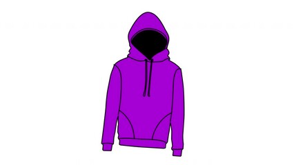 Wall Mural - Violet hoodie seamless loop animation. Luma matte, alpha channel. Design element.
