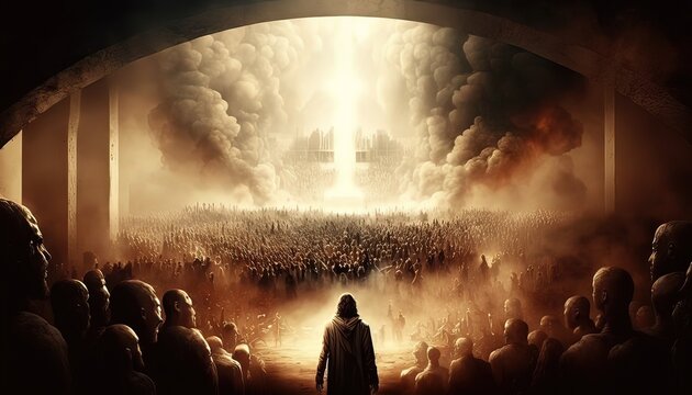 revelation of jesus christ, new testament, religion of christianity, heaven and hell over the crowd 