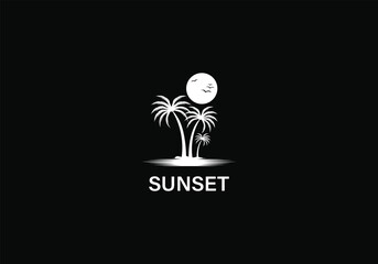 Wall Mural - sunset vector logo design template. palm tree sun and water logo design template
